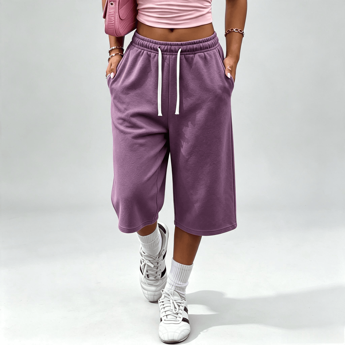 End of Summer Sale:Women's wide-leg capri pants with pockets