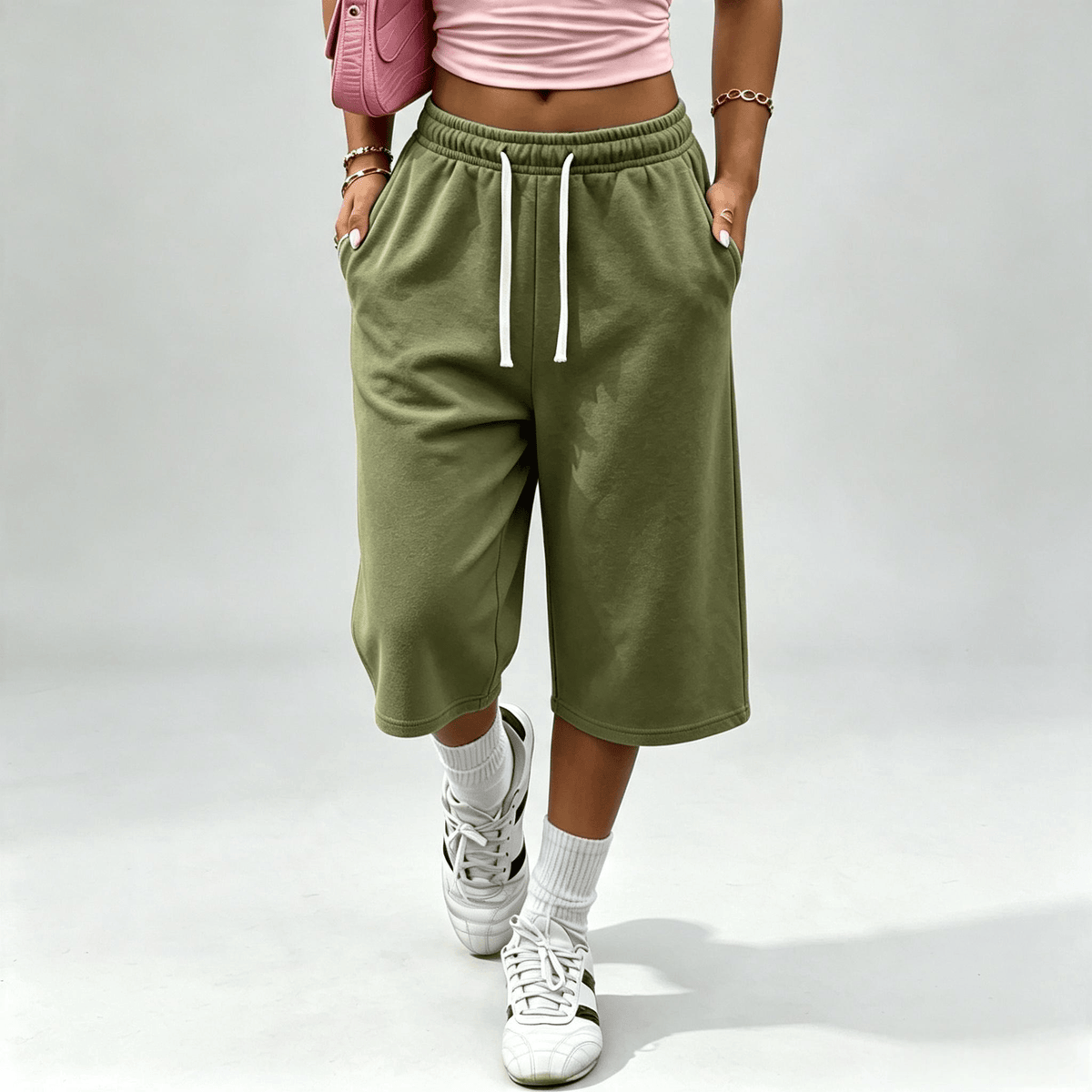 End of Summer Sale:Women's wide-leg capri pants with pockets